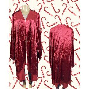 Torrid Plus 4 Red Crushed Velvet Open Front Mesh Hem Long Sleeve Midi Topper